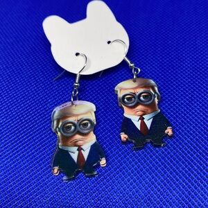 Trump Inspired Cartoon Pink Face  Acrylic Dangle Earrings 1"x.05